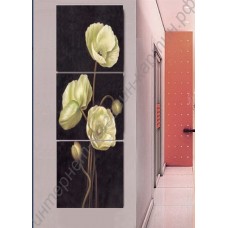 Модульная картина из 3 секций: белые цветы среди темноты, выполненная маслом на холсте